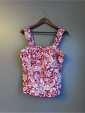 Loft Flowy Floral Red-White Print Top Size Medium Women’s Loft Blouse